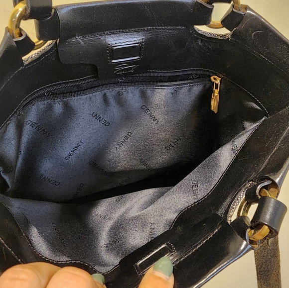 GENNY Black and Gray  Vintage Leather and Canvas Tote Bag - Picture 15 of 16